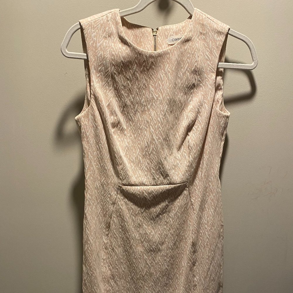 Calvin Klein Pink and White Patterned Work Dress Sz 4